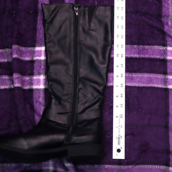 BLACK BUCKLE RIDING BOOTS 7.5 Style & Co Nadine Classic Fall Gothic Calf Office - Picture 10 of 11